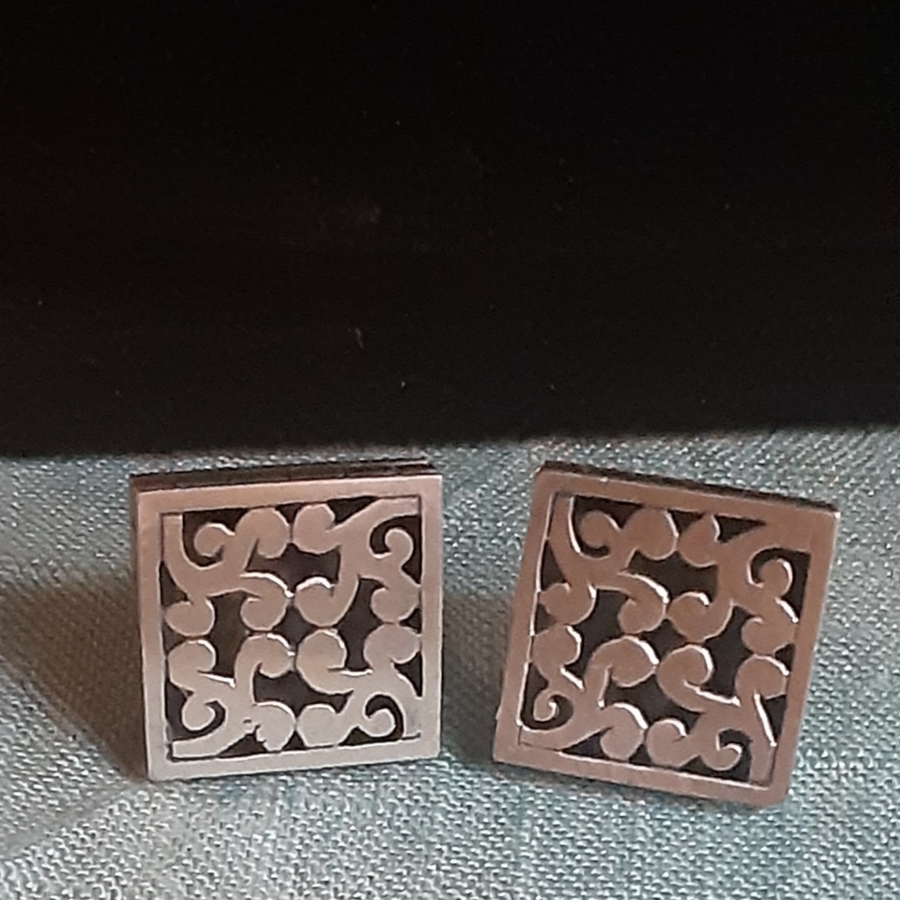 Vintage Sterling Silver Blk ONYX Inlay Cufflinks